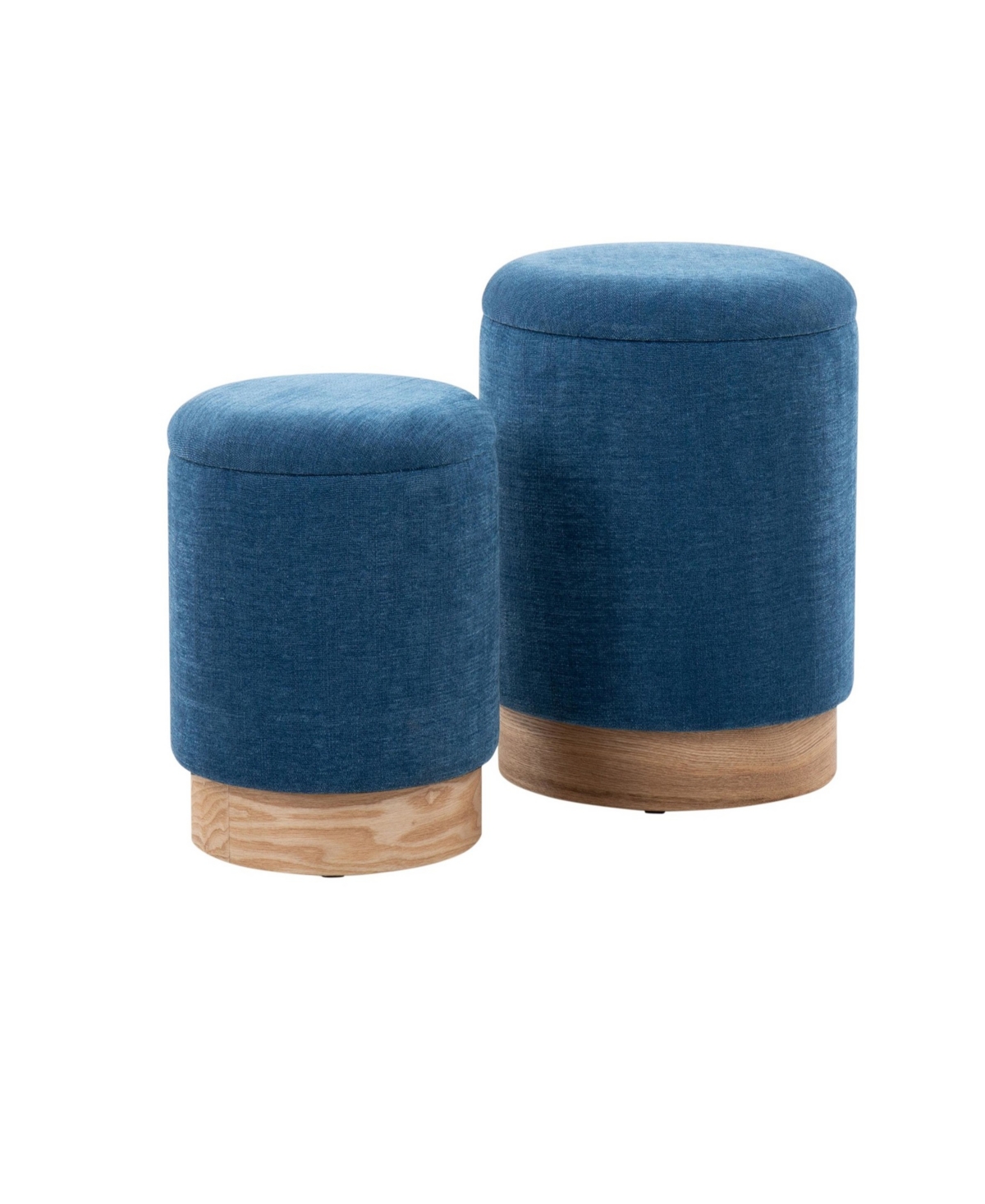 Lumisource Marla Contemporary Nesting Ottoman Set In Wood And Fabric By  In Natural Wood,blue Fabric