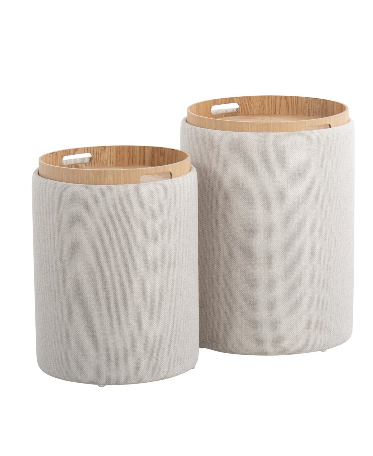 Lumisource Tray Contemporary Nesting Ottoman Set In Fabric And Wood By  In Cream Fabric,natural Wood