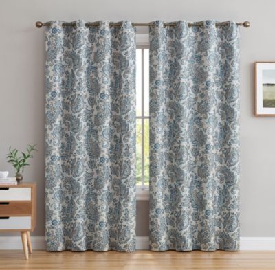 Amalfi Paisley Faux Silk 100 Blackout Room Darkening Thermal Lined Curtain Grommet Panels For Bedroom Energy Efficient Complete Darkness Noise