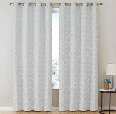Versailles Lattice Flocked 100 Complete Blackout Thermal Insulated Window Curtain Grommet Panels Energy Savings Soundproof For Living Room Bedr