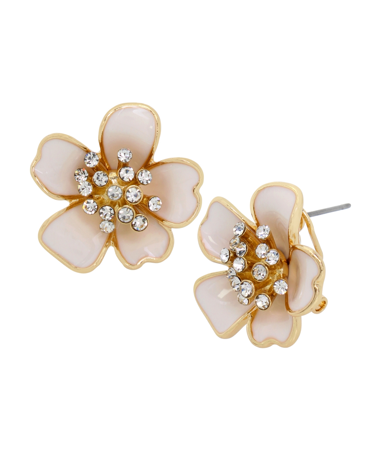 Faux Stone Flower Stud Earrings - White, Gold
