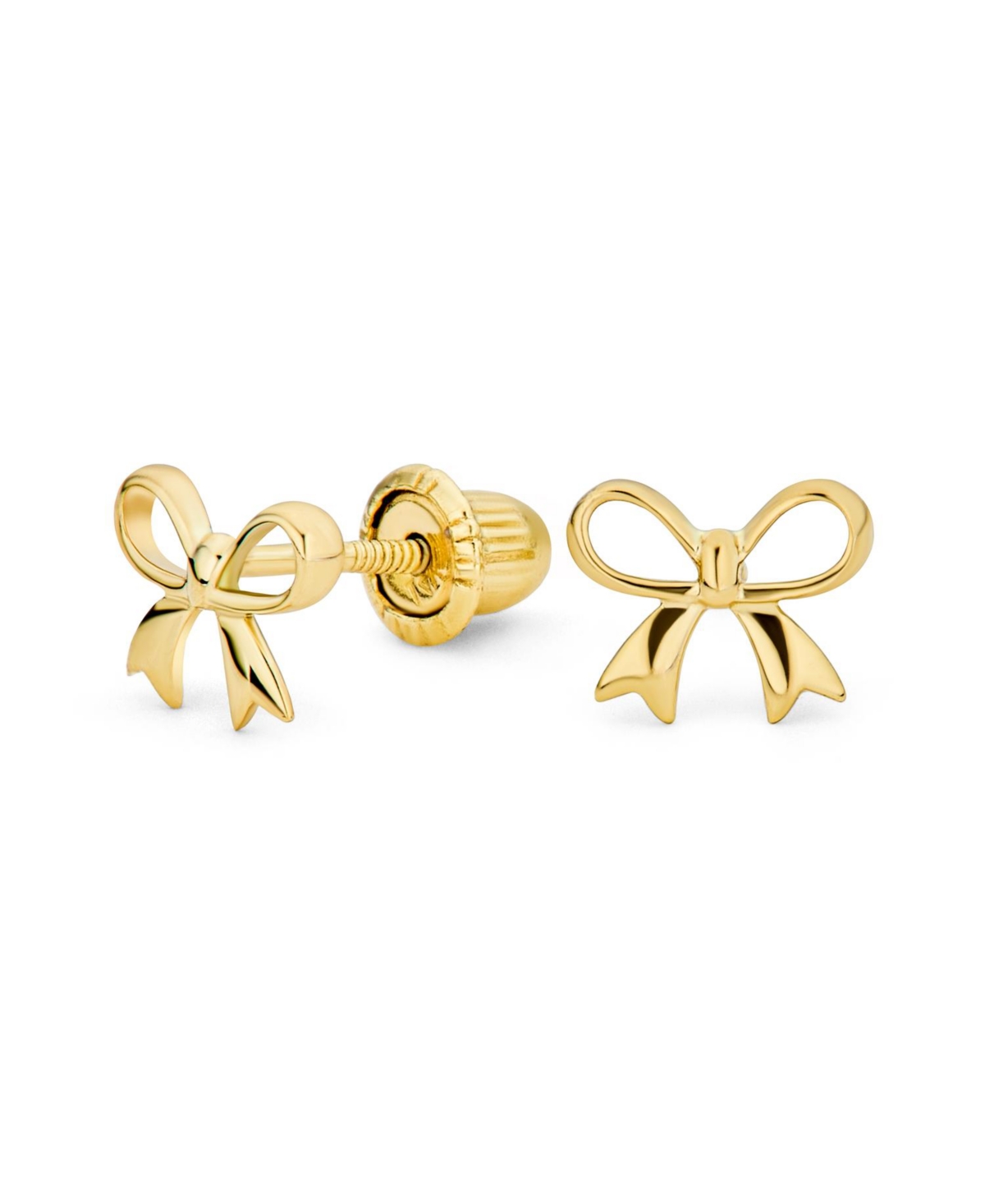 Dainty Tiny Birthday Present Ribbon Solid14K Yellow Gold Mini Bow Stud Earrings Safety Clutch Screw Back - Gold
