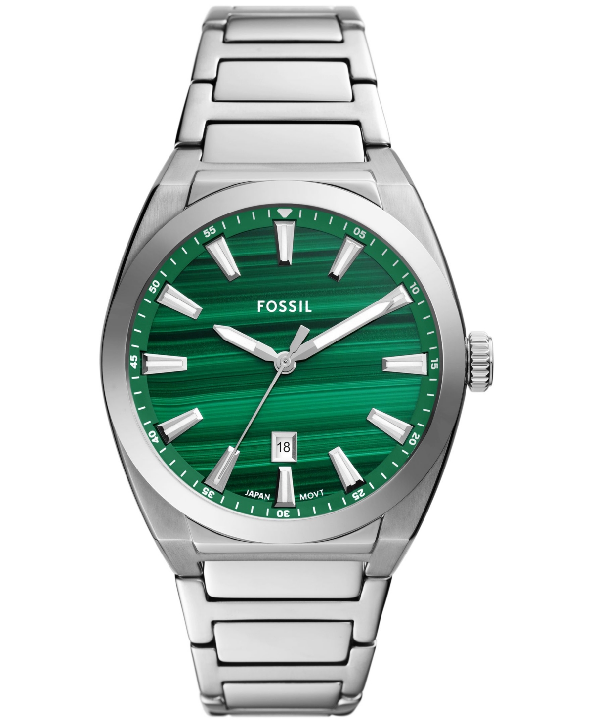 Fossil Men's Everett Three-hand Date Stainless Steel Watch 42mm In Green/silver