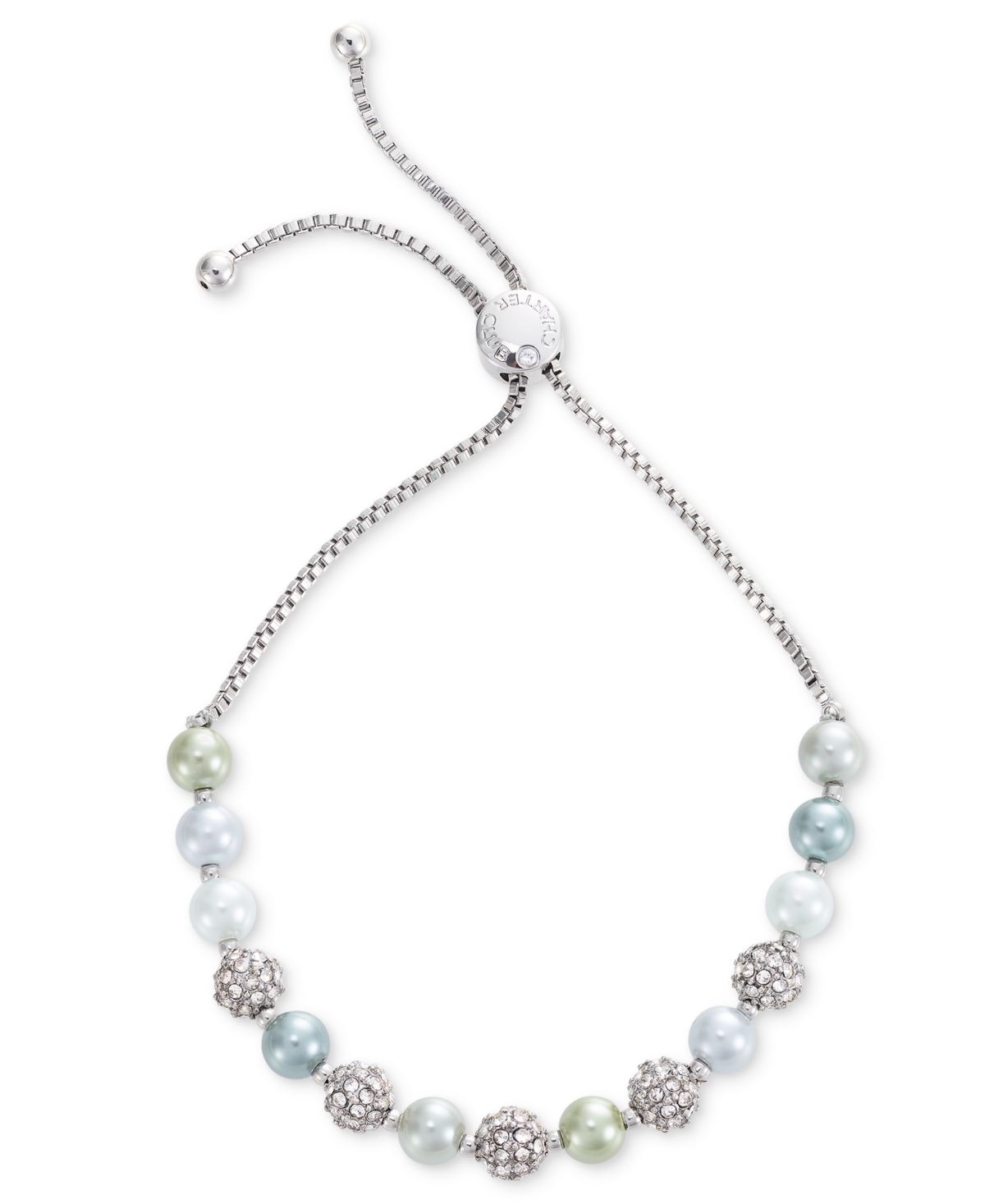 Silver-Tone Pave Fireball & Color Imitation Pearl Slider Bracelet, Created for Macy's - Multi