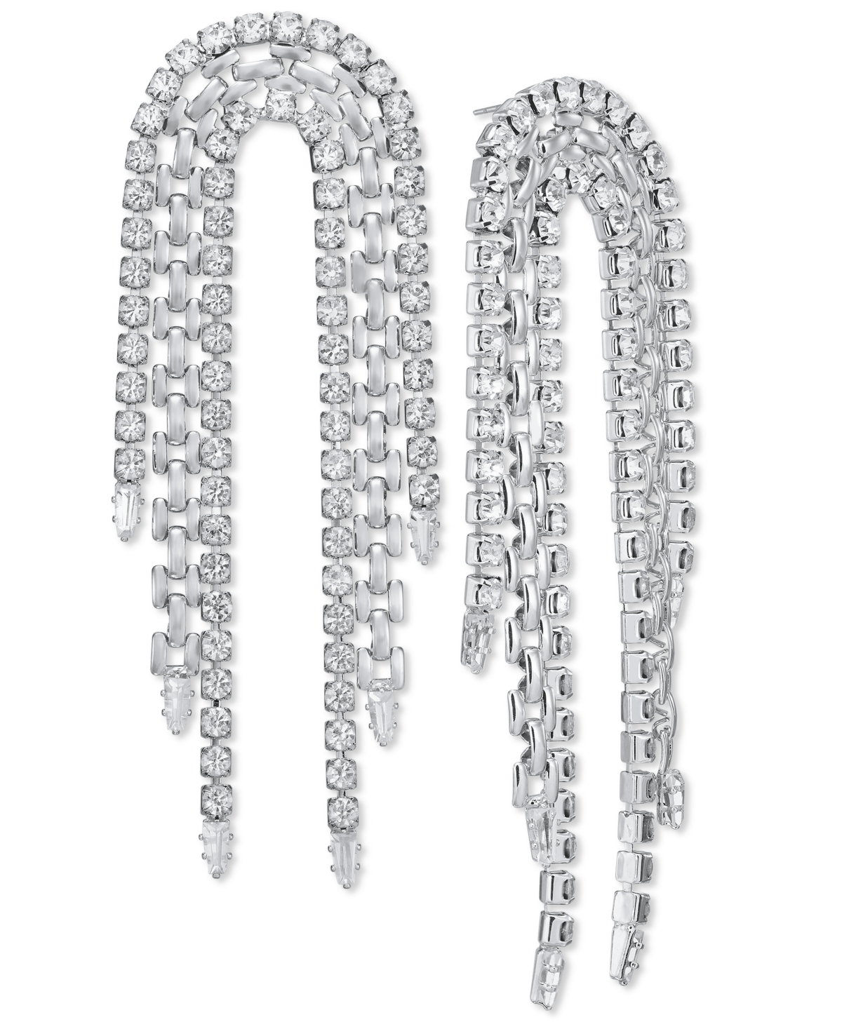 Shop Inc International Concepts Crystal & Chain Looped Statement Earrings, Created For Macy's In Silver