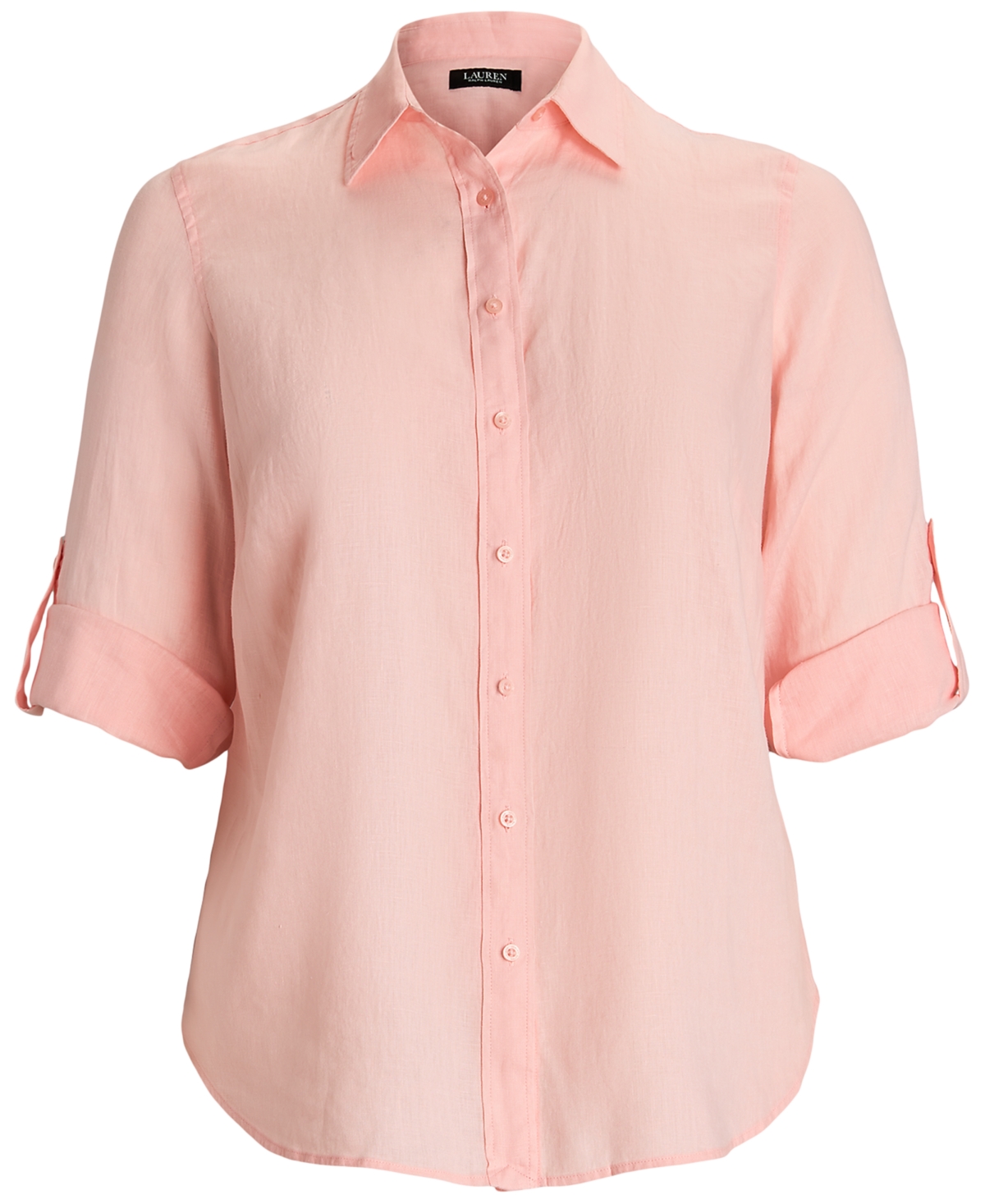 Shop Lauren Ralph Lauren Plus Size Linen Roll-tab Shirt In Pink Opal