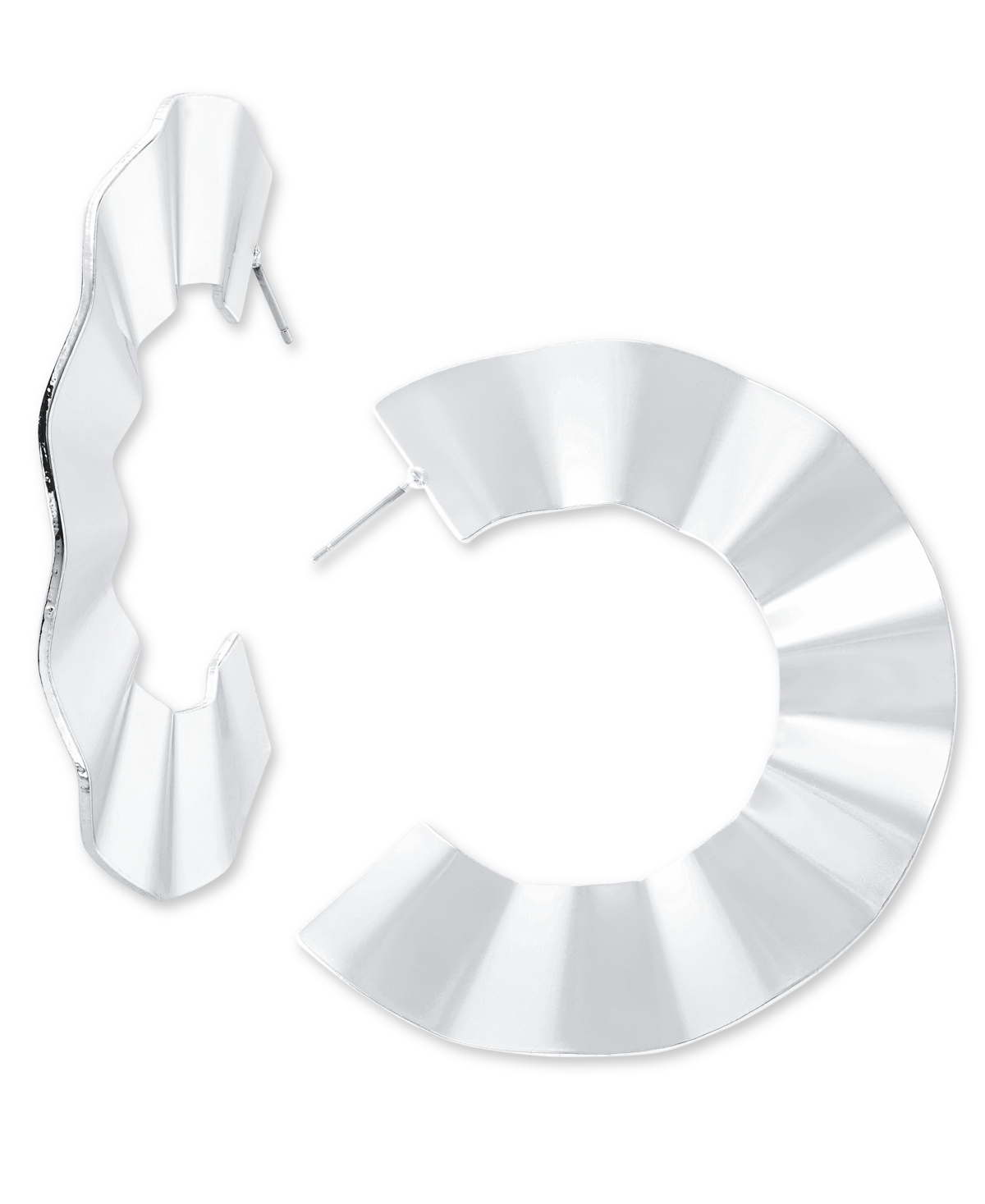 Large Wavy C-Hoop Earrings, 2.36", Created for Macy's - Silver