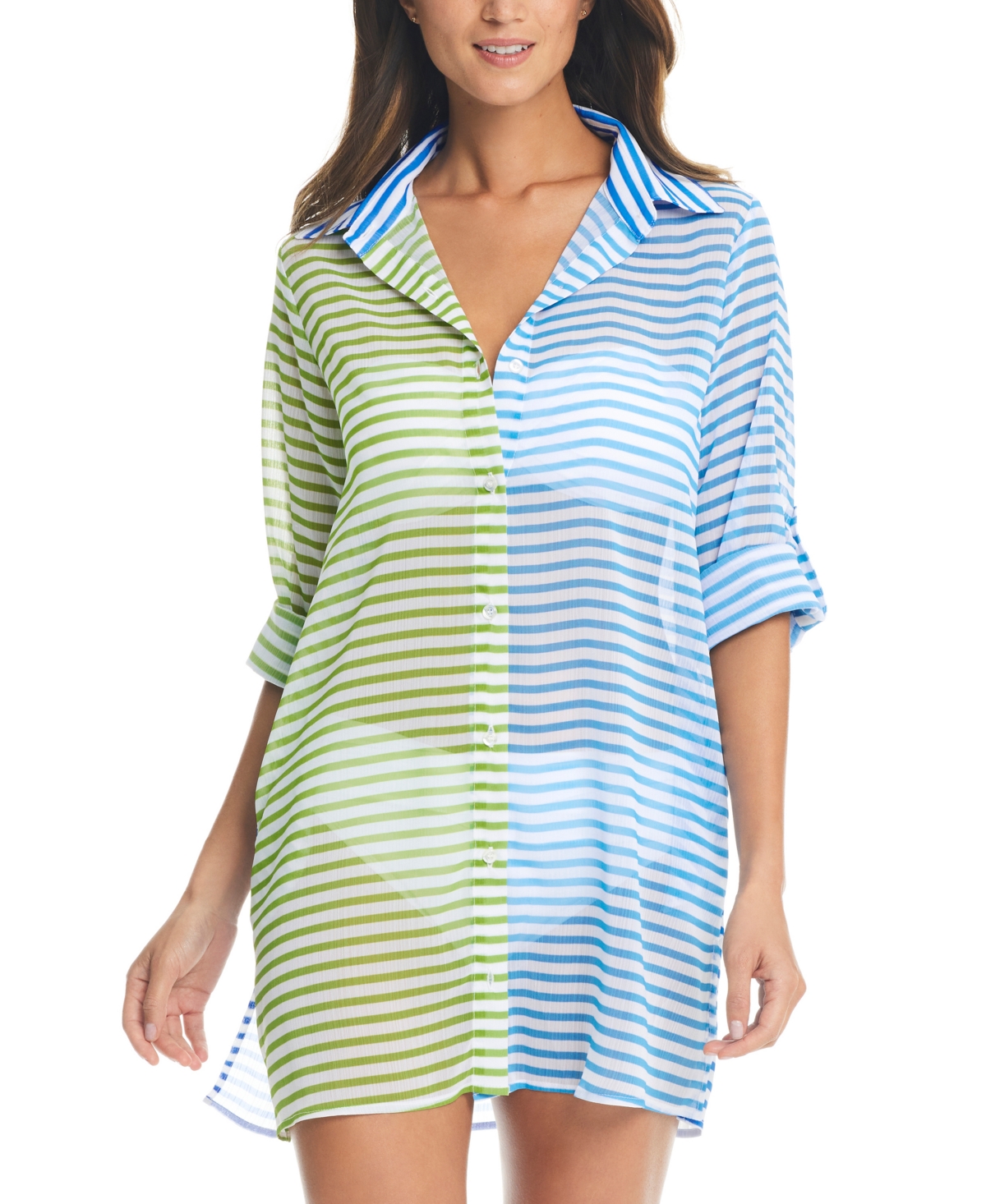 Shop Bleu By Rod Beattie Women's Button-front Chiffon Cover-up In Cool
