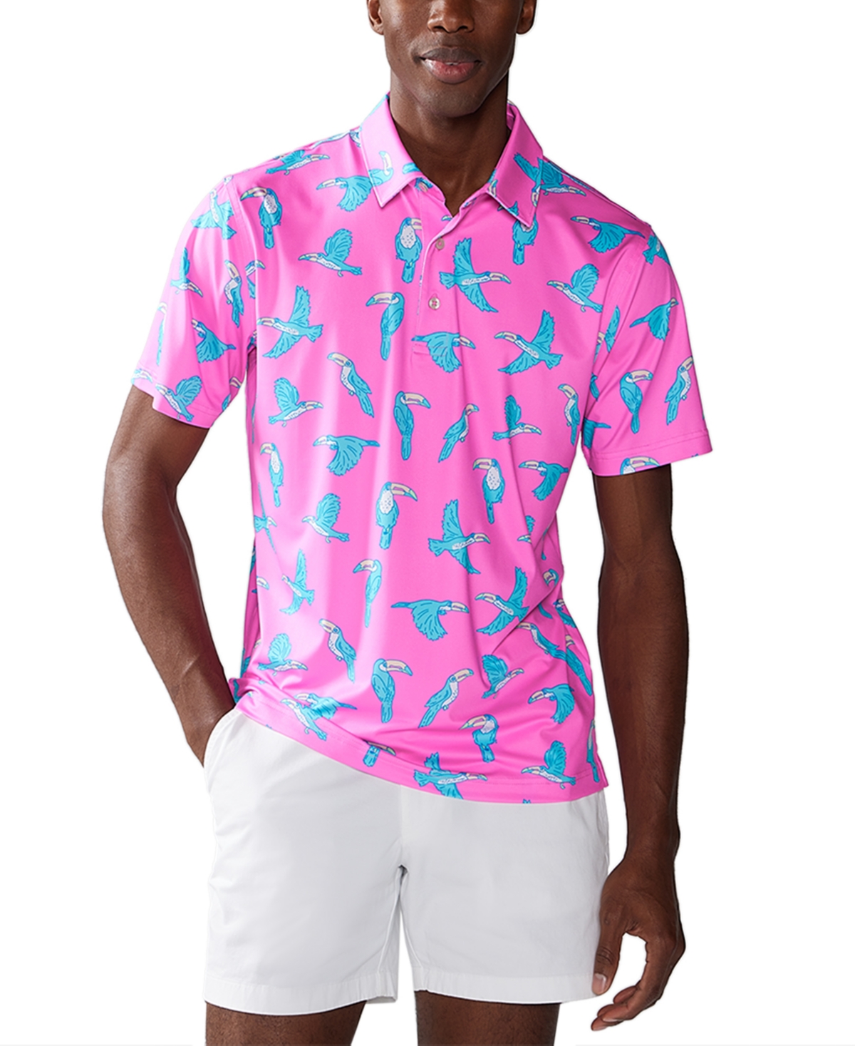 Shop Chubbies Men's The Toucan Do It Performance Polo 2.0 In Bright Pin