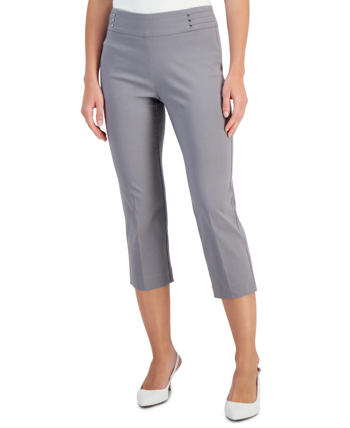 Shop Jm Collection Women's Pull On Slim-fit Rivet Detail Cropped Pants, Created For Macy's In Lunar Grey