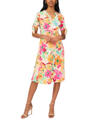 MSK - Petite Floral Print Tie-Sleeve Midi Dress