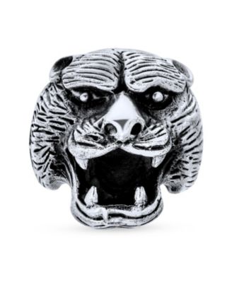 Hunter Animal Norse Viking Warrior Statement Signet Fierce Roaring 3D Big Bear Head Ring Oxidized .925 Sterling Silver