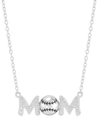 Diamond Baseball Mom Pendant Necklace (1/10 ct. t.w.) in Sterling Silver or 14k Gold-Plated Sterling Silver, 16" + 2" extender