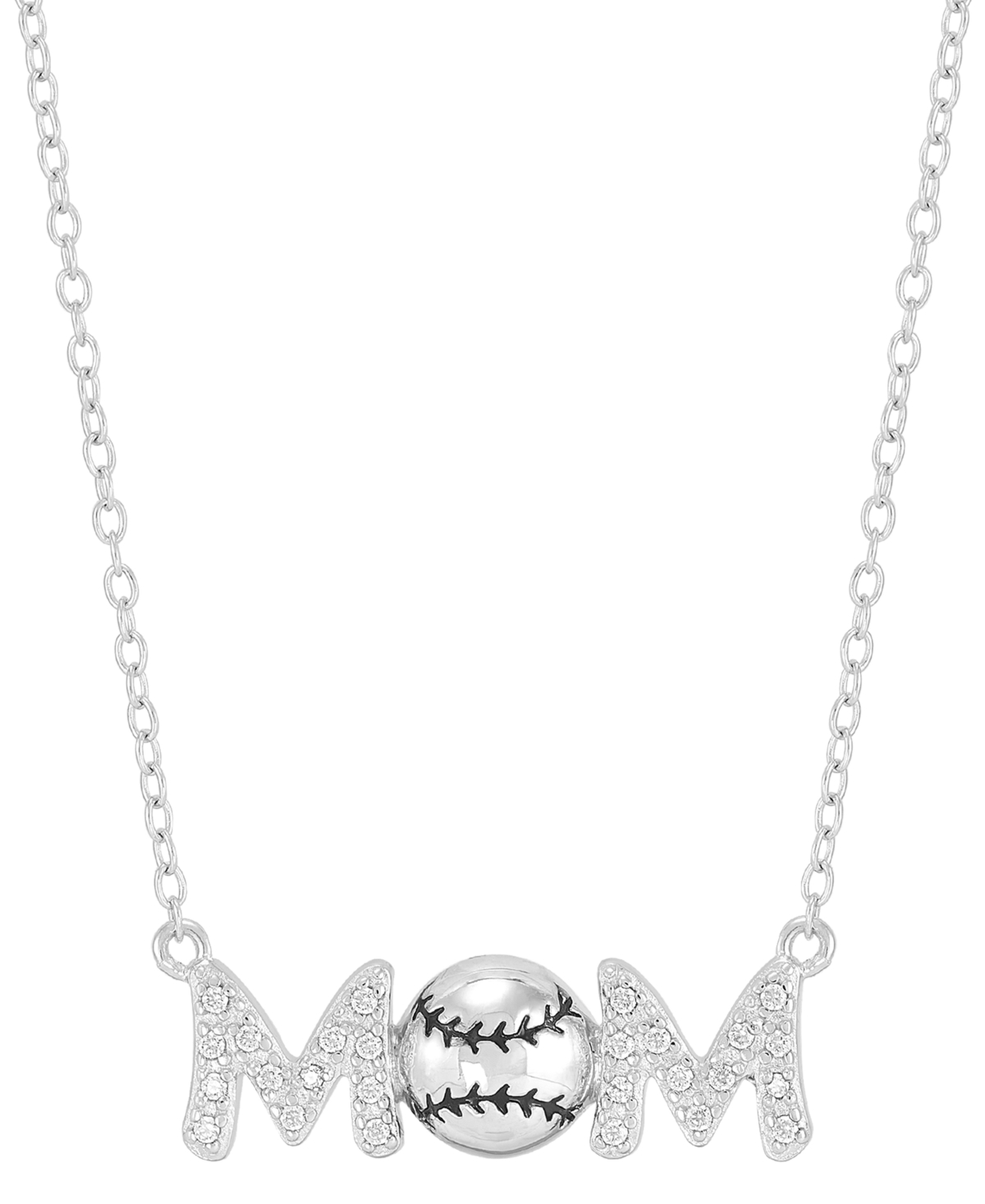 Diamond Baseball Mom Pendant Necklace (1/10 ct. t.w.) in Sterling Silver or 14k Gold-Plated Sterling Silver, 16" + 2" extender - Gold-Plated Sterling