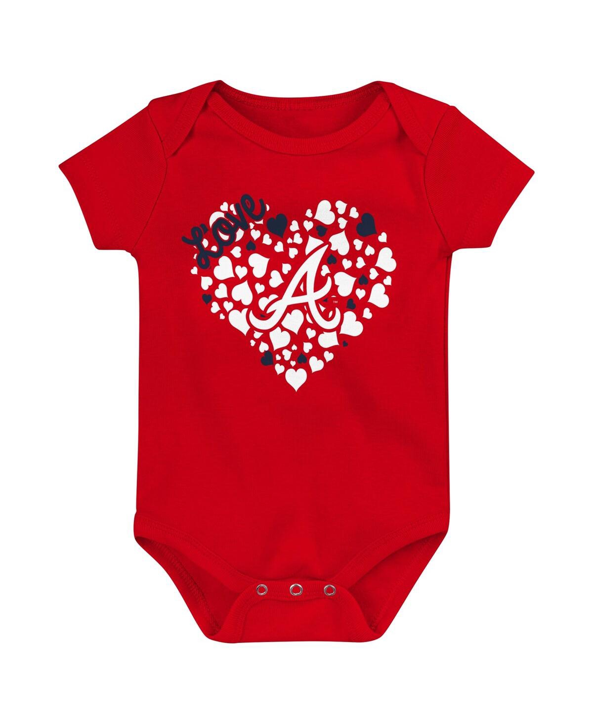 Baby Boys and Girls Fanatics Red, Pink Atlanta Braves Three-Pack Home Run Bodysuit Set - Red