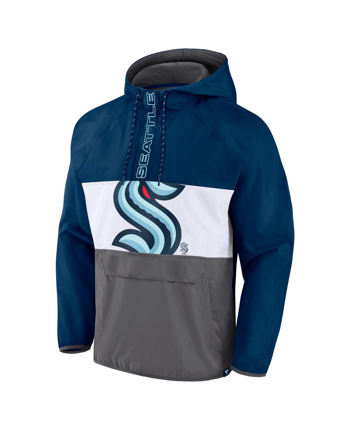 Shop Fanatics Men's  Deep Sea Blue Seattle Kraken Flagrant Foul Anorak Raglan Half-zip Hoodie Jacket