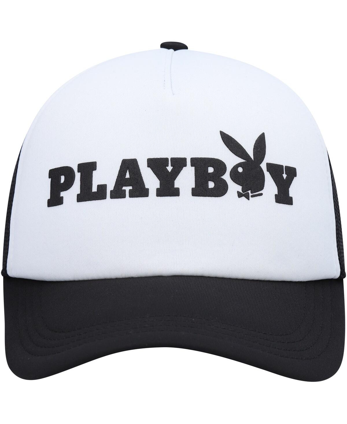 Shop Playboy Men's  White, Black Foam Trucker Snapback Hat In White,black