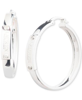 Lauren Ralph Lauren - Sterling Silver Medium Crystal Logo Hoop Earrings, 1.2"
