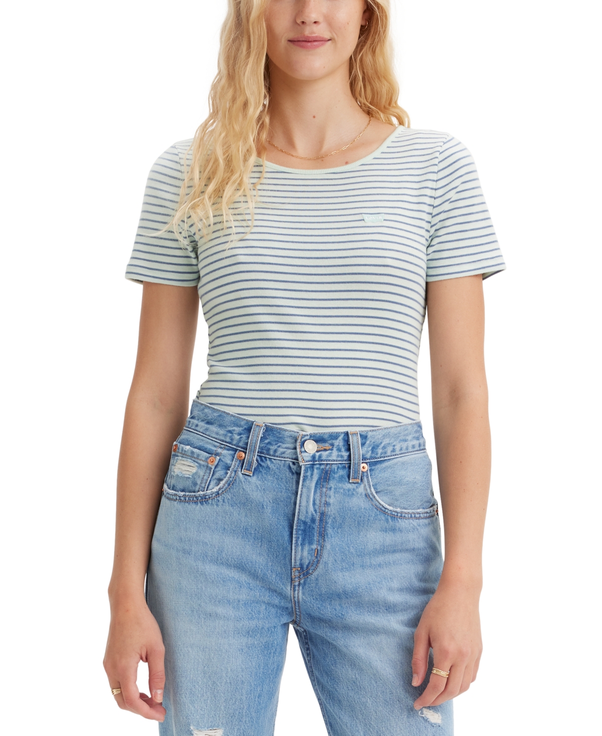 Women's Slim Fit Honey Ribbed Logo T-Shirt - Beryl Green