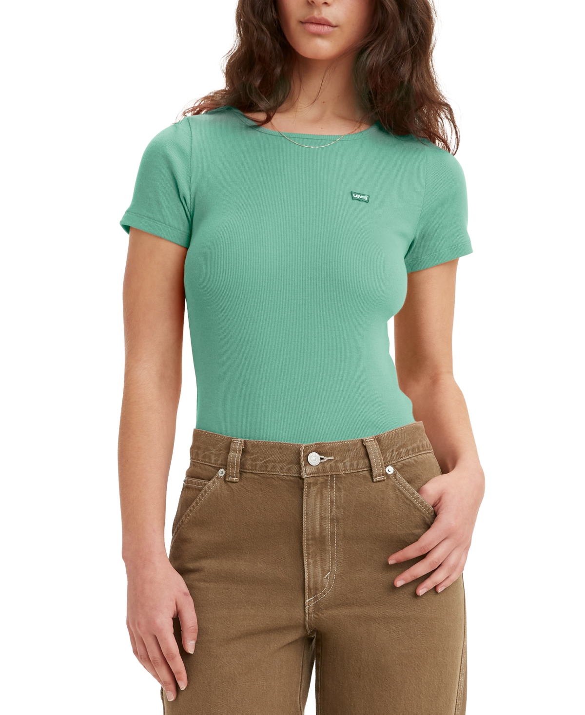 Levi's Women's Slim Fit Honey Ribbed Logo T-shirt In Green