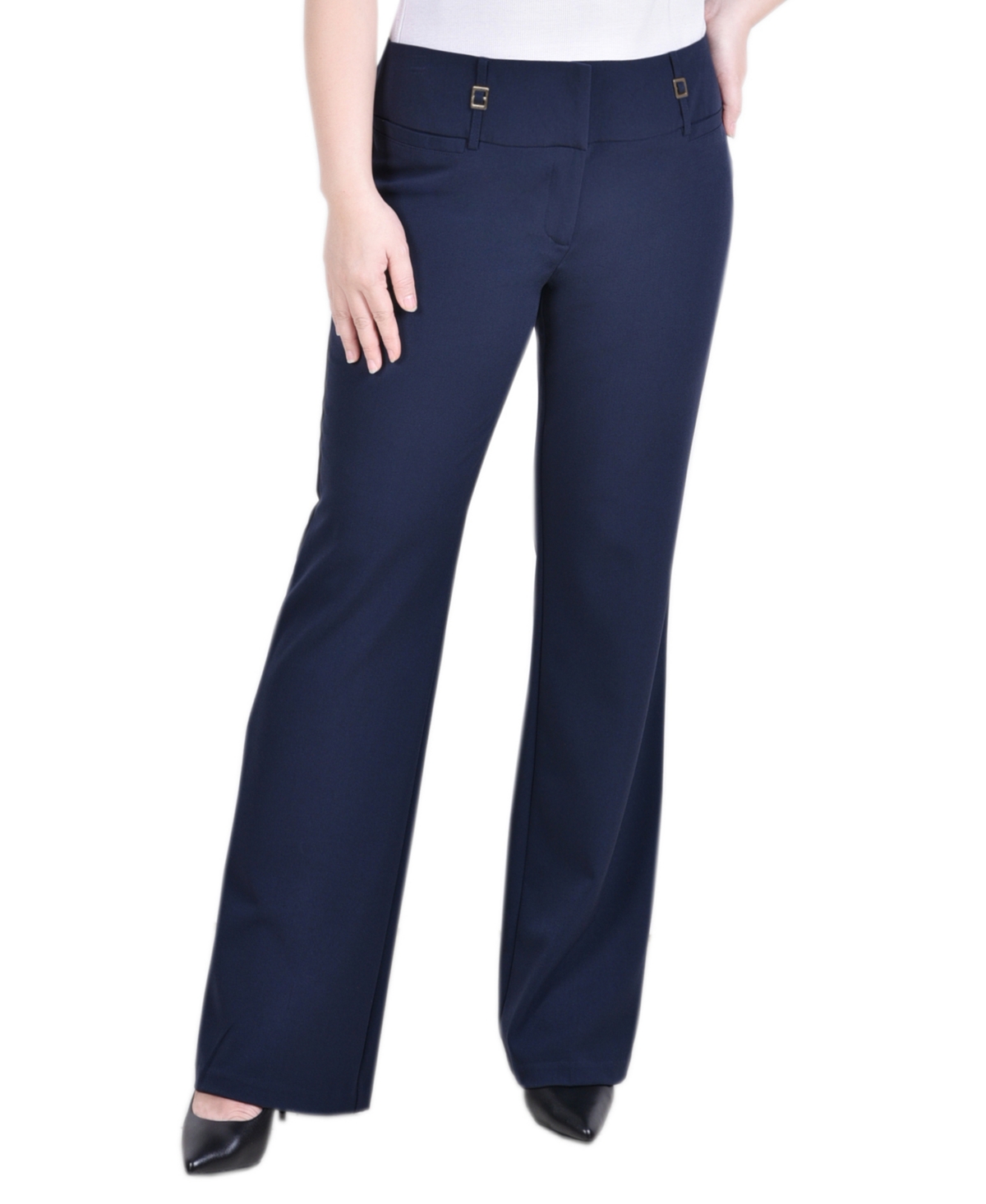 Ny Collection Petite Wide Waist Stretch Bootcut Pants In Navy