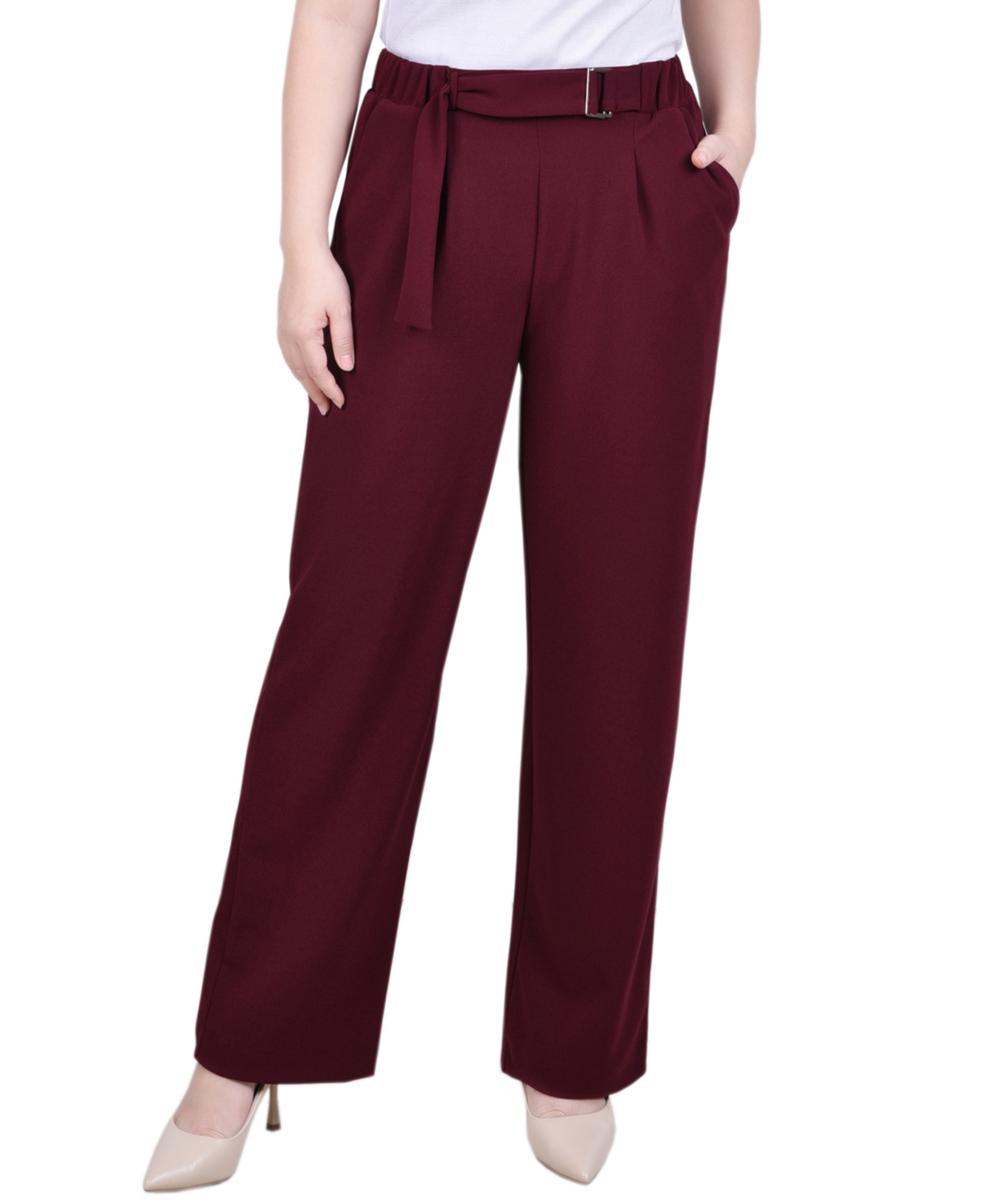 Ny Collection Women's Belted Scuba Crepe Pants