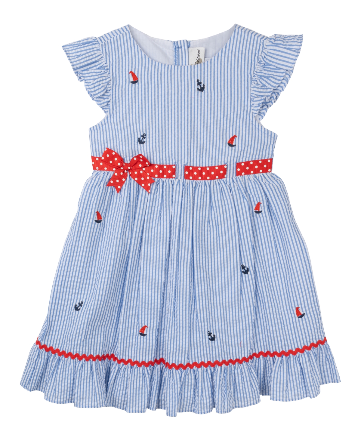 Shop Rare Editions Little Girls Nautical Flutter Sleeve Seersucker Dress In Blue