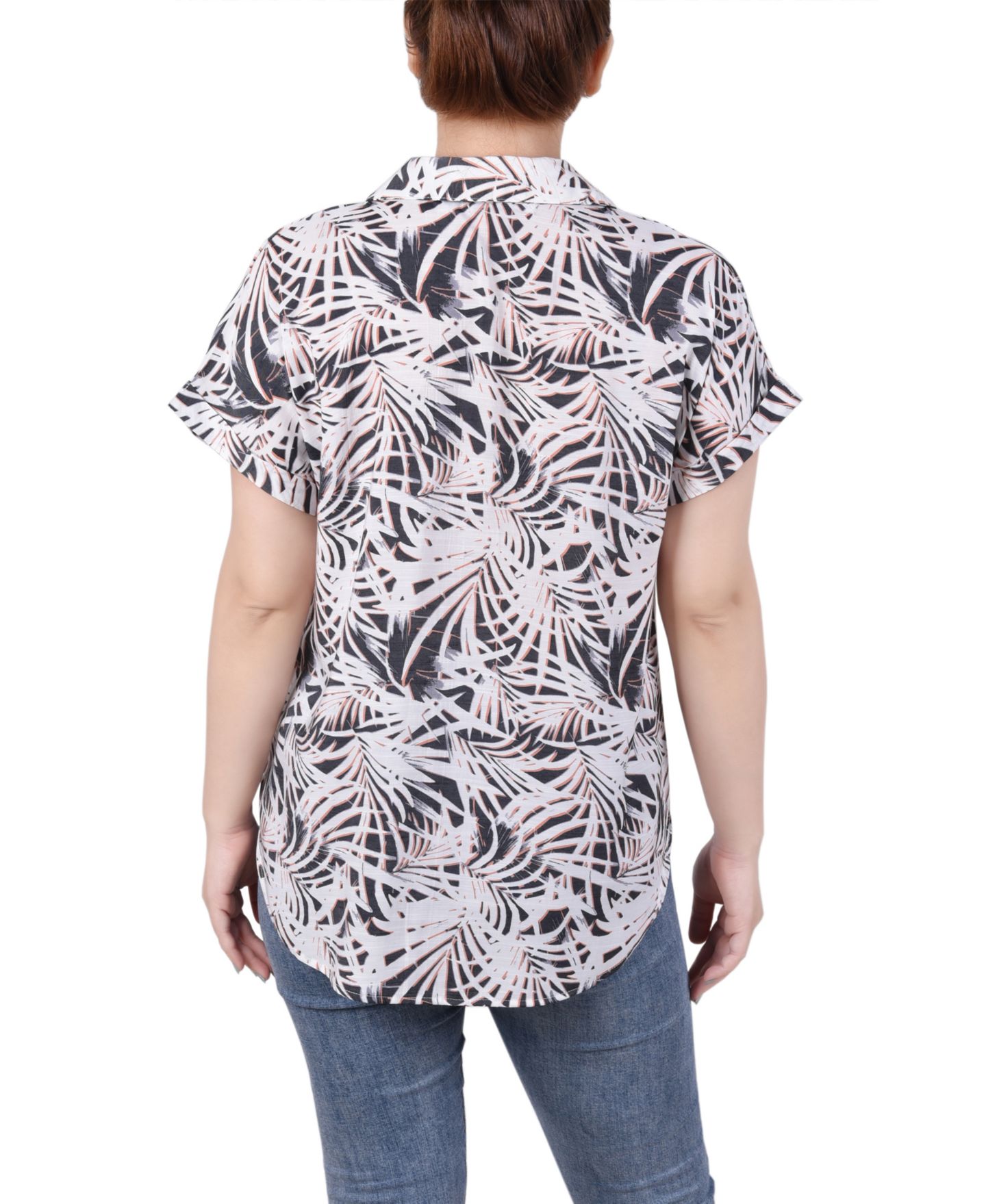 Женская блузка NY Collection Short Rolled Sleeve Button Front, цвет: Чёрный — фото 2