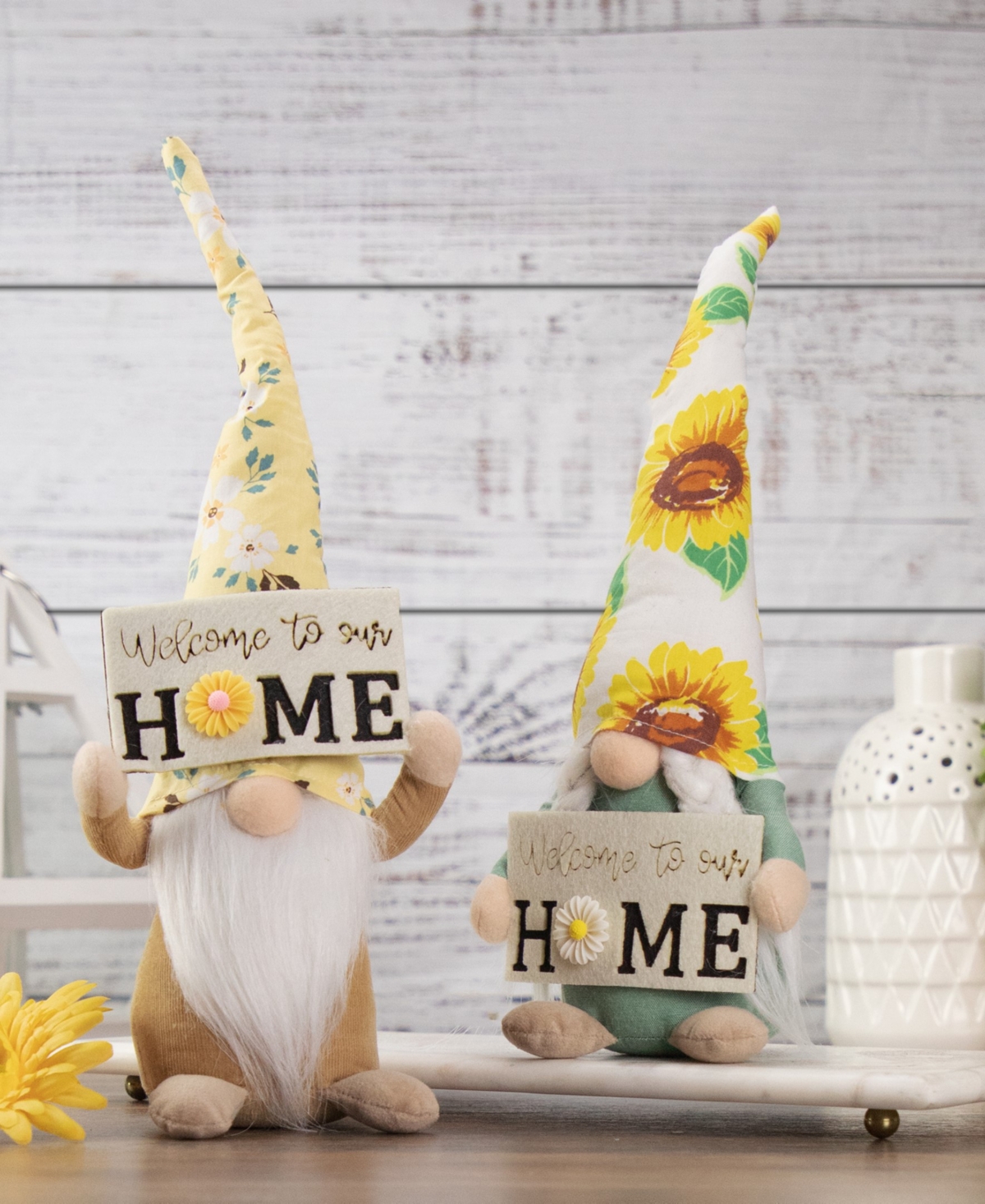 Northlight 15.5" Welcome To Our Home Spring Gnome With Sunflower Hat In White