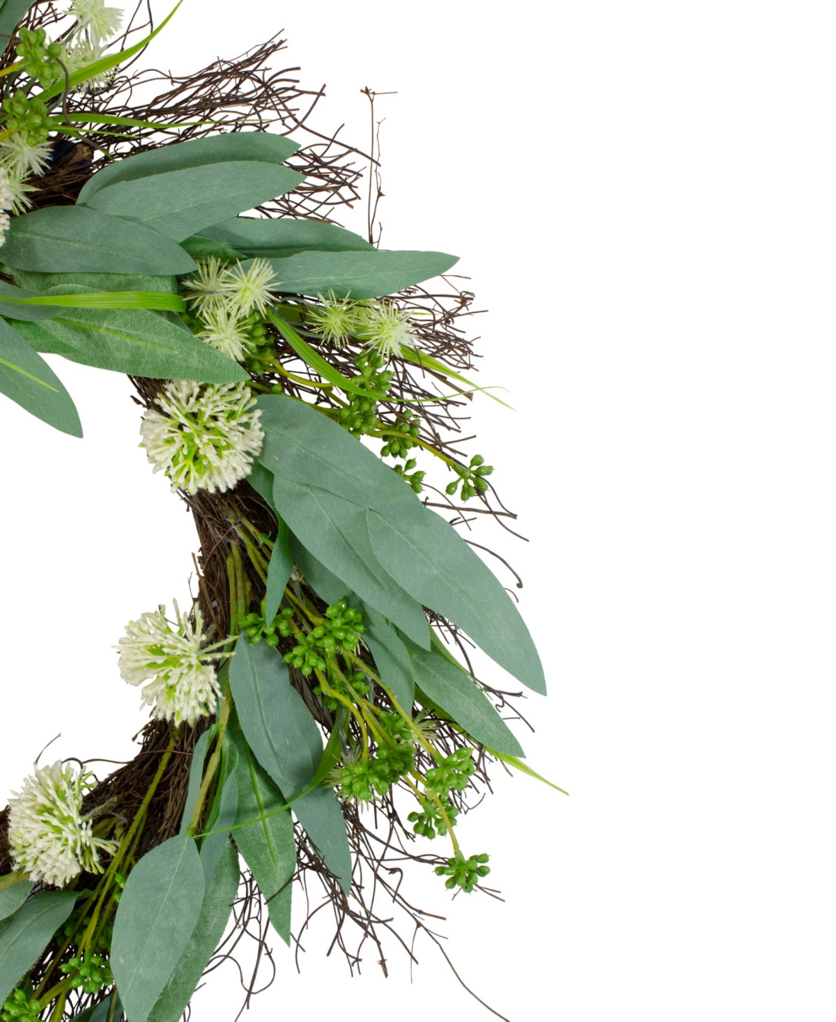 Northlight Olive Leaf And Floral Twig Spring Wreath, 23" In Green