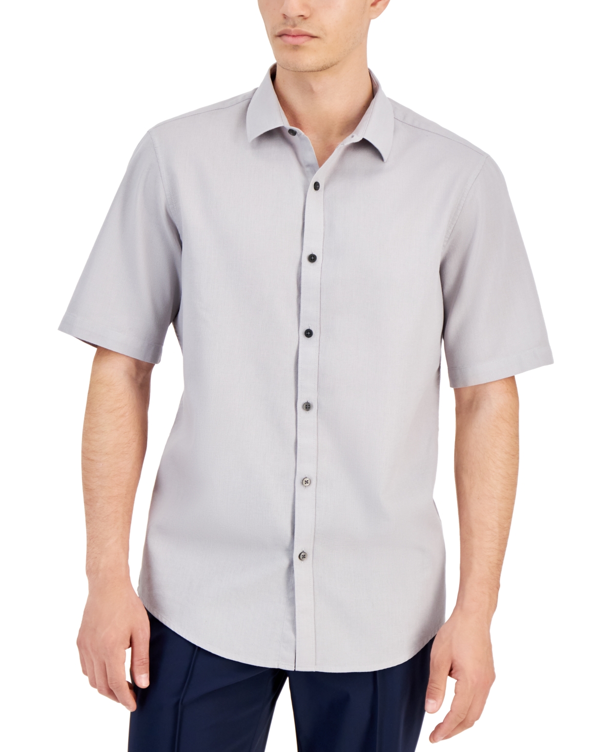 Shop Alfani Men's Short-sleeve Solid Textured Shirt, Created For Macy's In Grey Fog