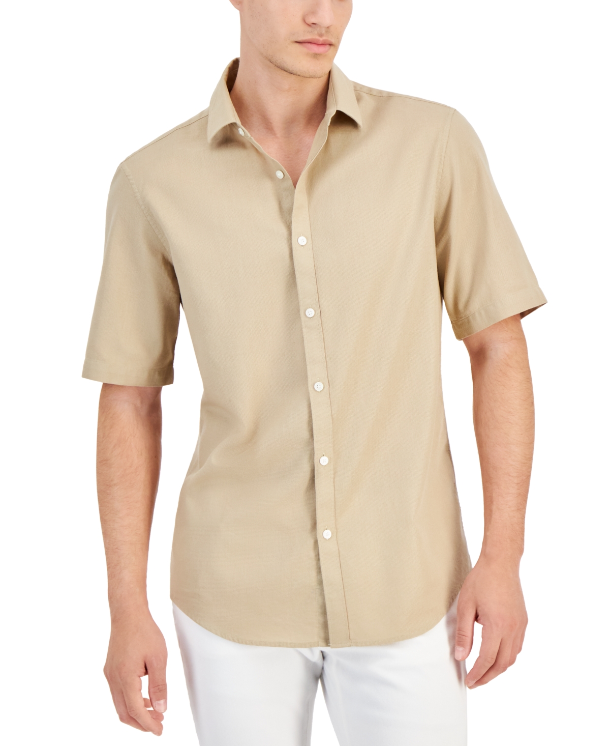 Shop Alfani Men's Short-sleeve Solid Textured Shirt, Created For Macy's In Twill