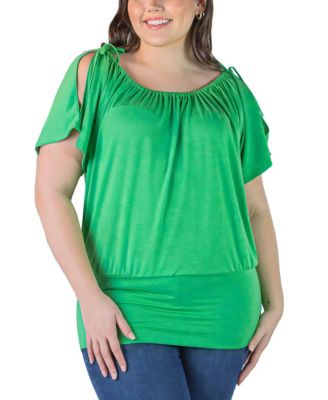 Plus Size Short Sleeve Split Shoulder Top