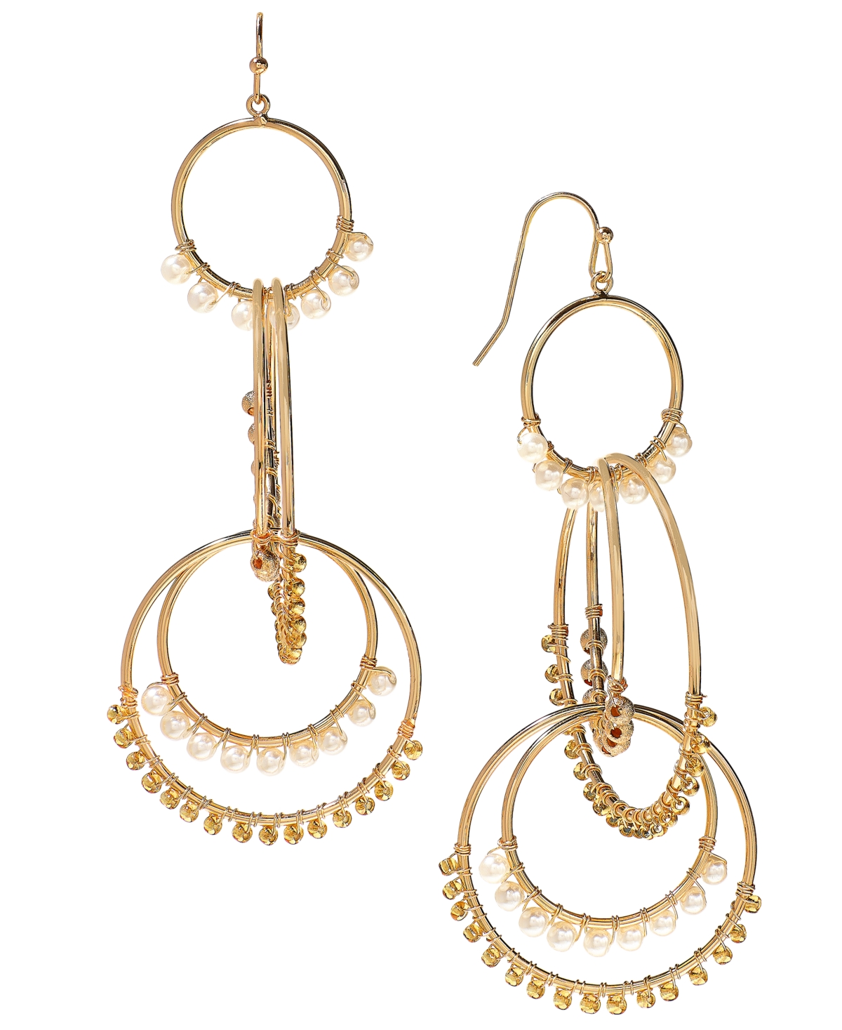 Shop Style & Co Mixed Bead Orbital Drop Statement Earrings, Created For Macy's In Gold