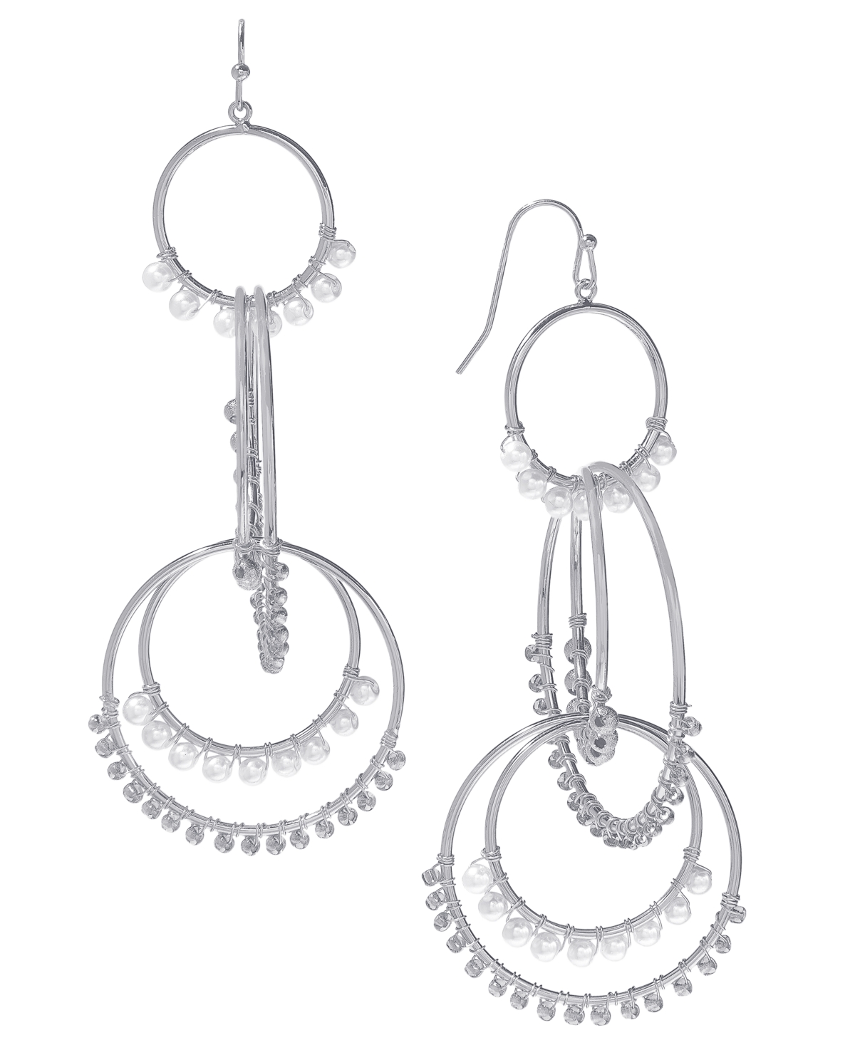 Mixed Bead Orbital Drop Statement Earrings, Created for Macy's - Silver