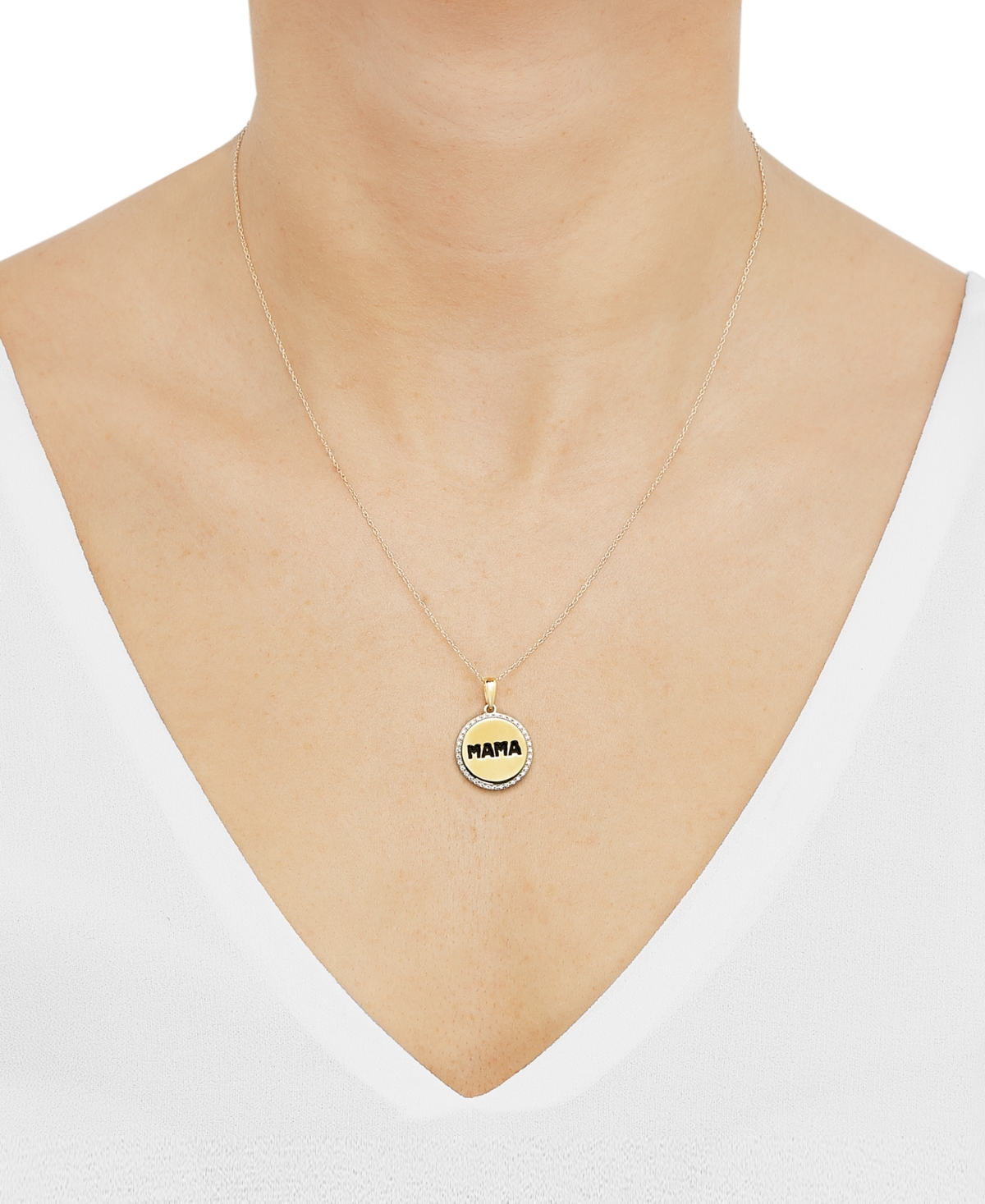 Shop Macy's Diamond Mama Coin Pendant Necklace (1/10 Ct. T.w.) In 14k Gold-plated Sterling Silver, 16" + 2" Exte