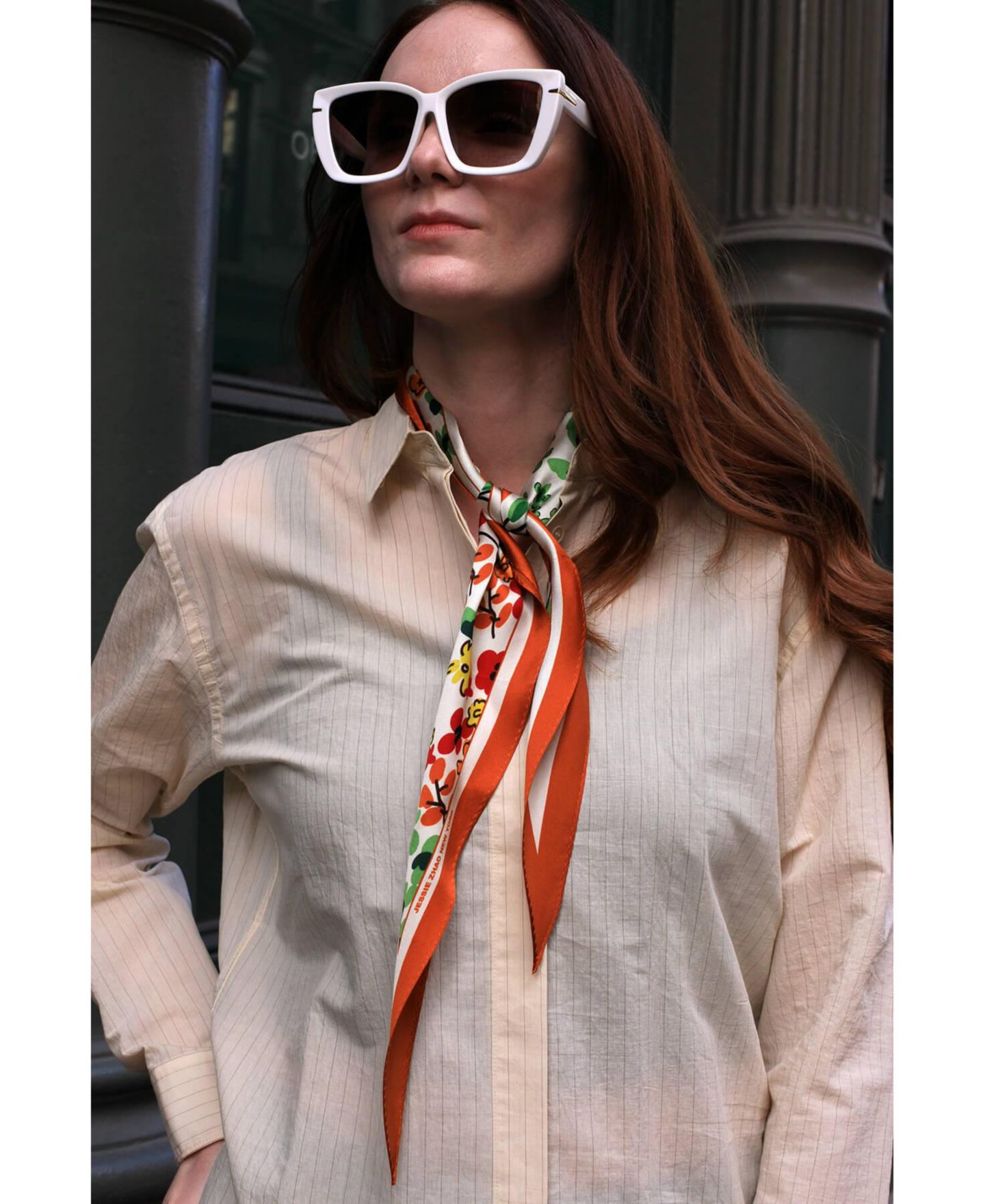 Женский шарф Jessie Zhao New York Silk Diamond Scarf Of Afternoon Garden, цвет: Зелёный / Жёлтый — фото 3