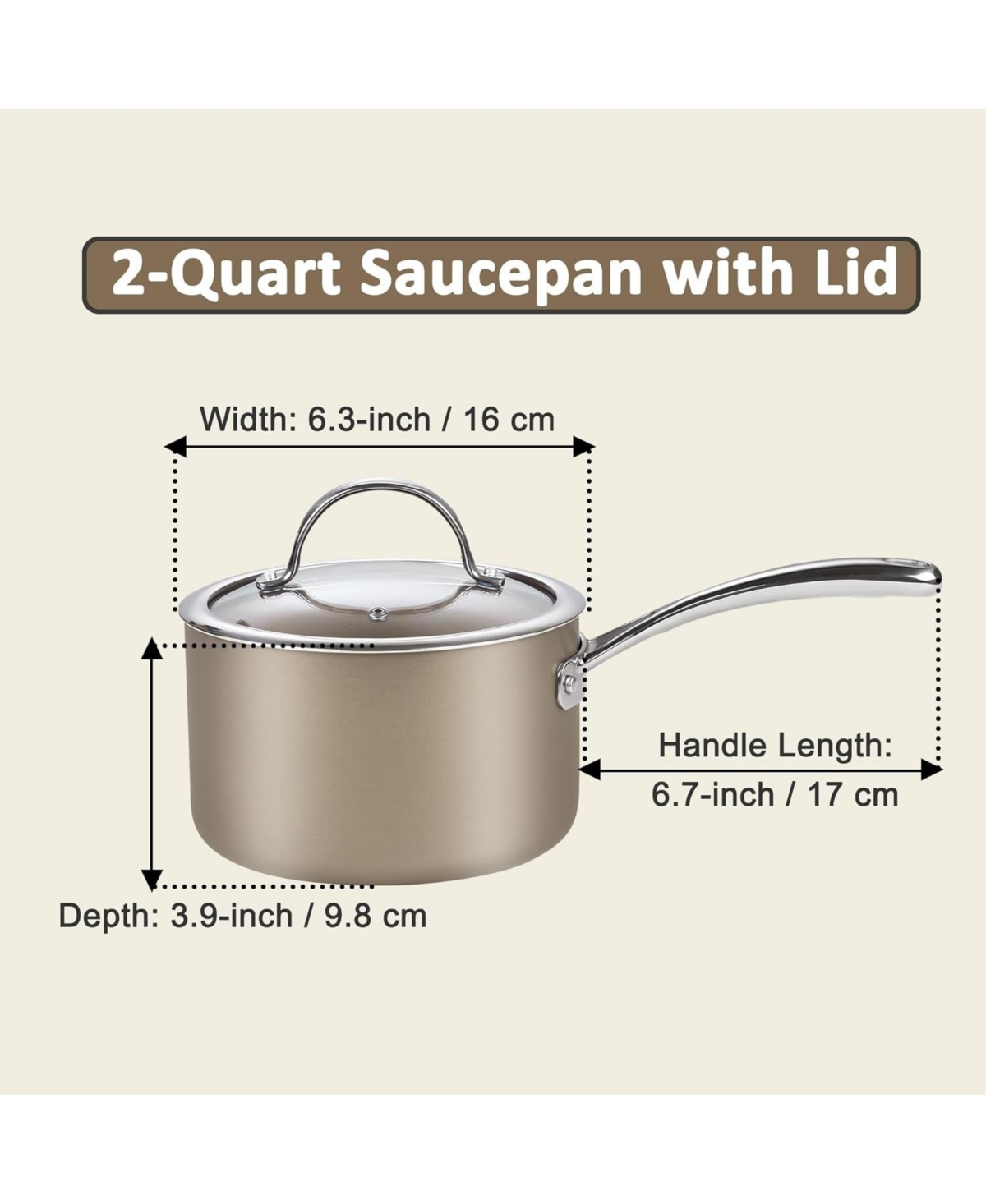 Cooks Standard 2-Quart Saucepan Hard Anodized Ceramic Nonstick with Glass Lid, Classic Cooking Sauce pot Mini Milk Pan, Induction Compatible, Br
