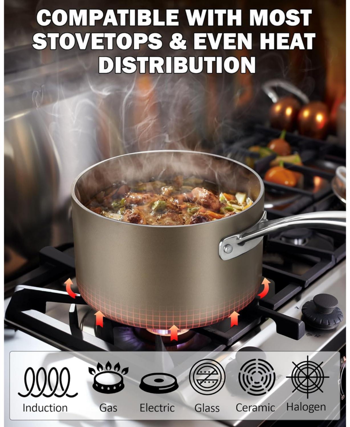 Cooks Standard 2-Quart Saucepan Hard Anodized Ceramic Nonstick with Glass Lid, Classic Cooking Sauce pot Mini Milk Pan, Induction Compatible, Br