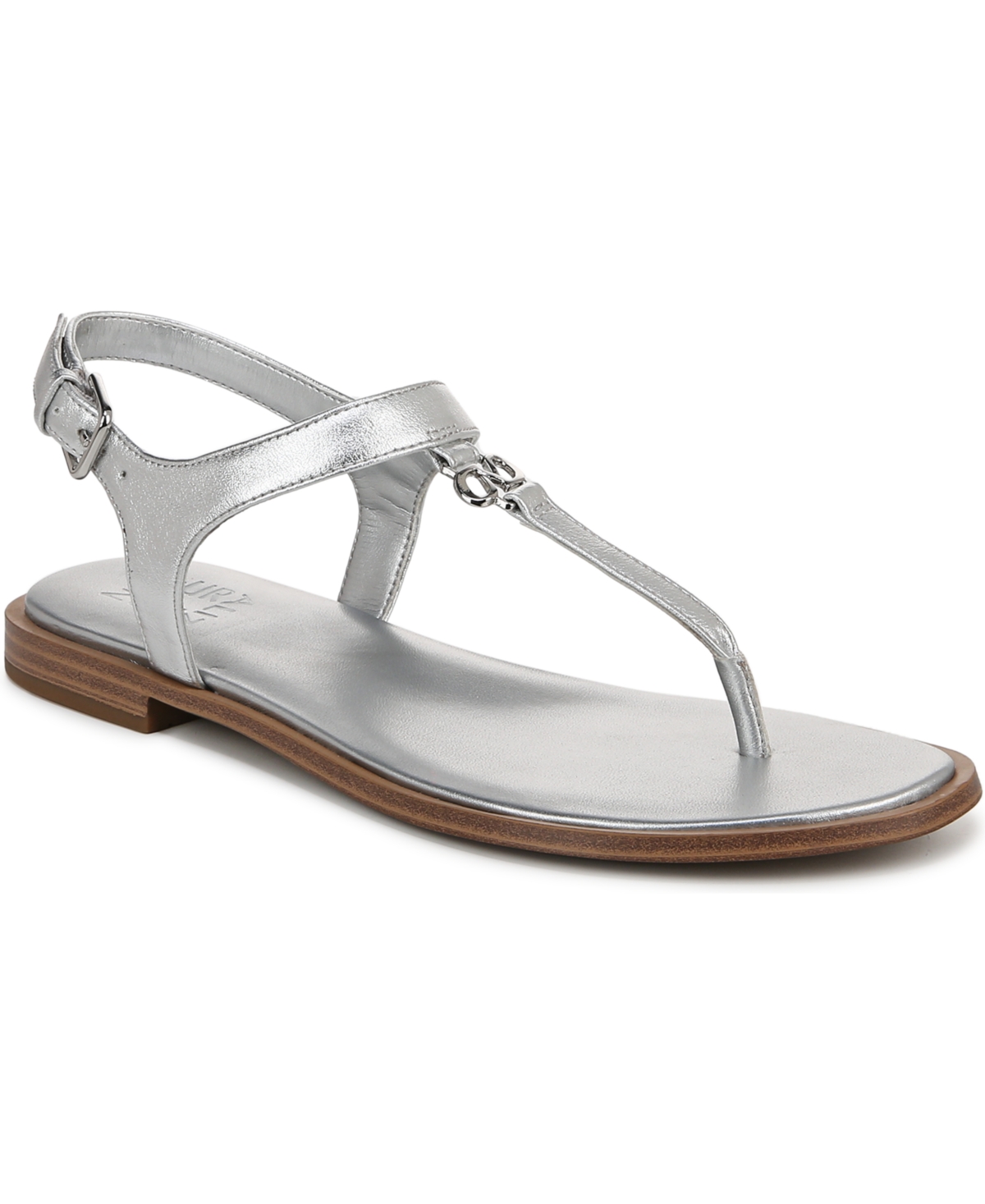 Lizzi T-Strap Flat Sandals - Silver Faux Leather
