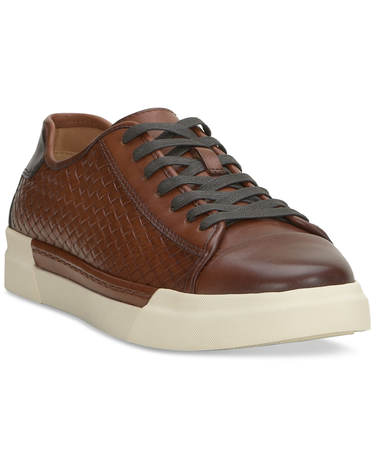 Men's Raigan Leather Low-Top Woven Sneaker - Cuero/Mocha