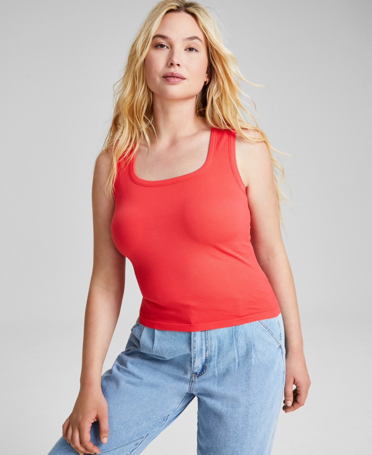 Shop And Now This Women's Ribbed Seamless Square-neck Tank Top, Created For Macy's In Hibiscus Bloom