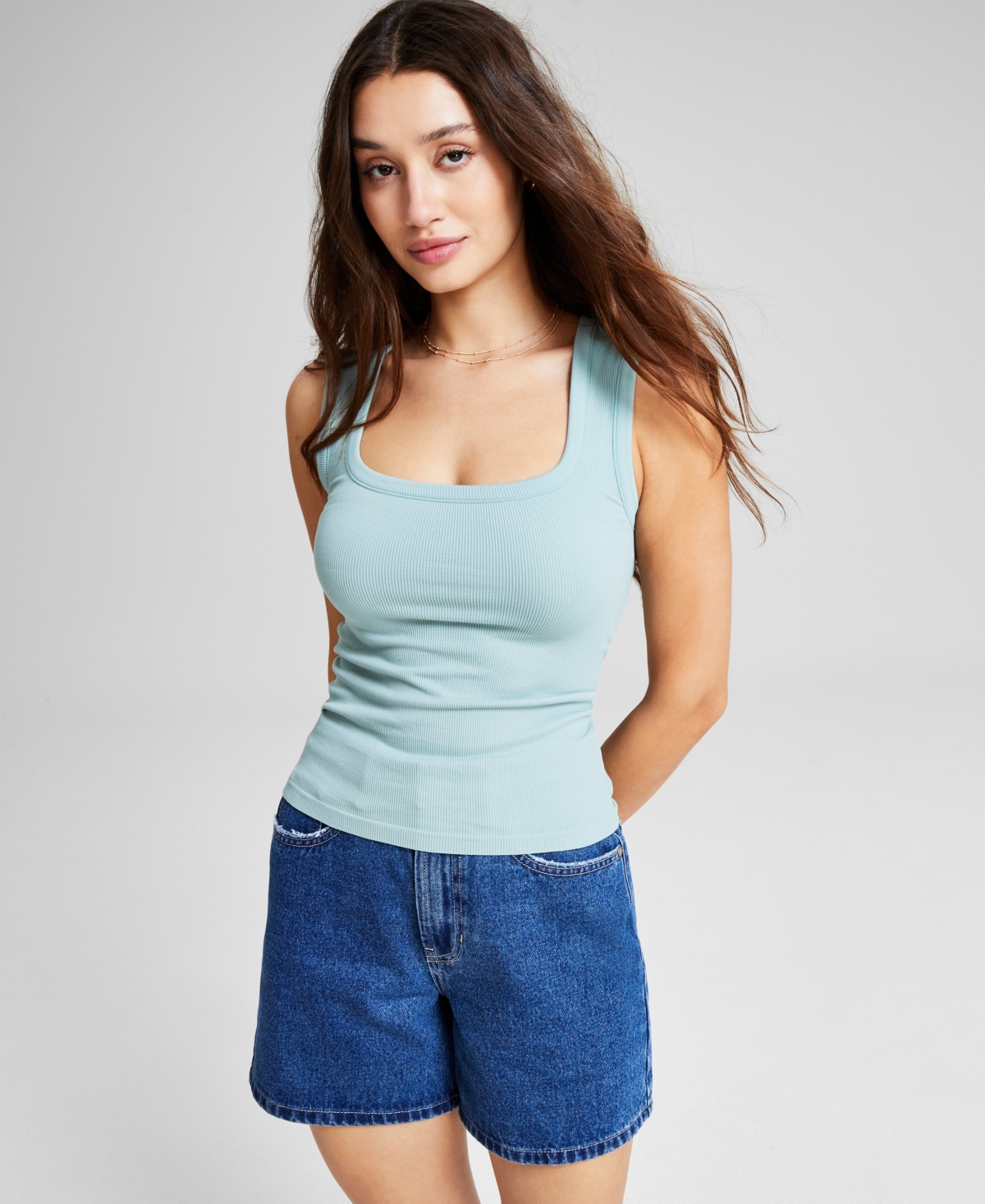 And Now This Women's Ribbed Seamless Square-neck Tank Top, Created For Macy's In Blue Fin