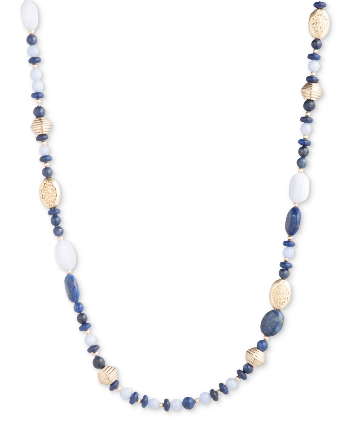 Gold-Tone Natural Stone Beaded Collar Necklace, 17" + 3" extender - Blue