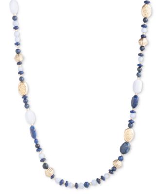 Lauren Ralph Lauren Gold-Tone Natural Stone Beaded Collar Necklace, 17 ...