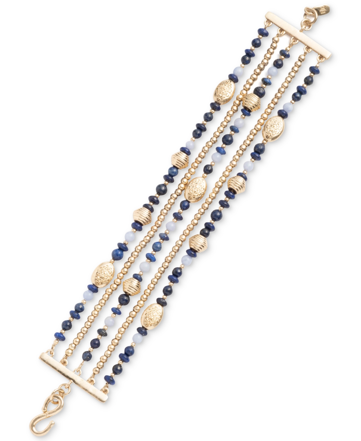 Gold-Tone Natural Stone Beaded Multi-Row Flex Bracelet - Blue