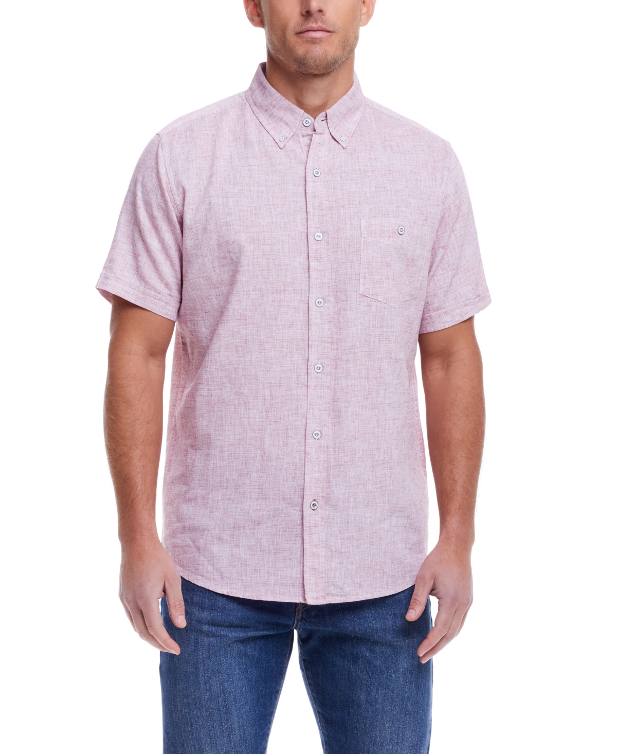 Shop Weatherproof Vintage Men's Short Sleeve Solid Linen Cotton Shirt In Carmine Red
