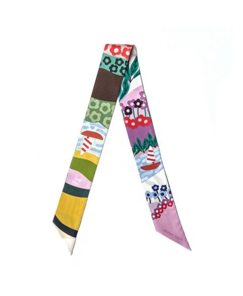 Jessie Zhao New York Silk Skinny Scarf Of Summer, цвет: Зелёный / Розовый