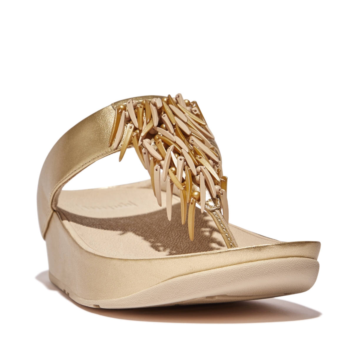 Fitflop Women's Rumba Beaded Metallic Toe-post Sandals In Platino