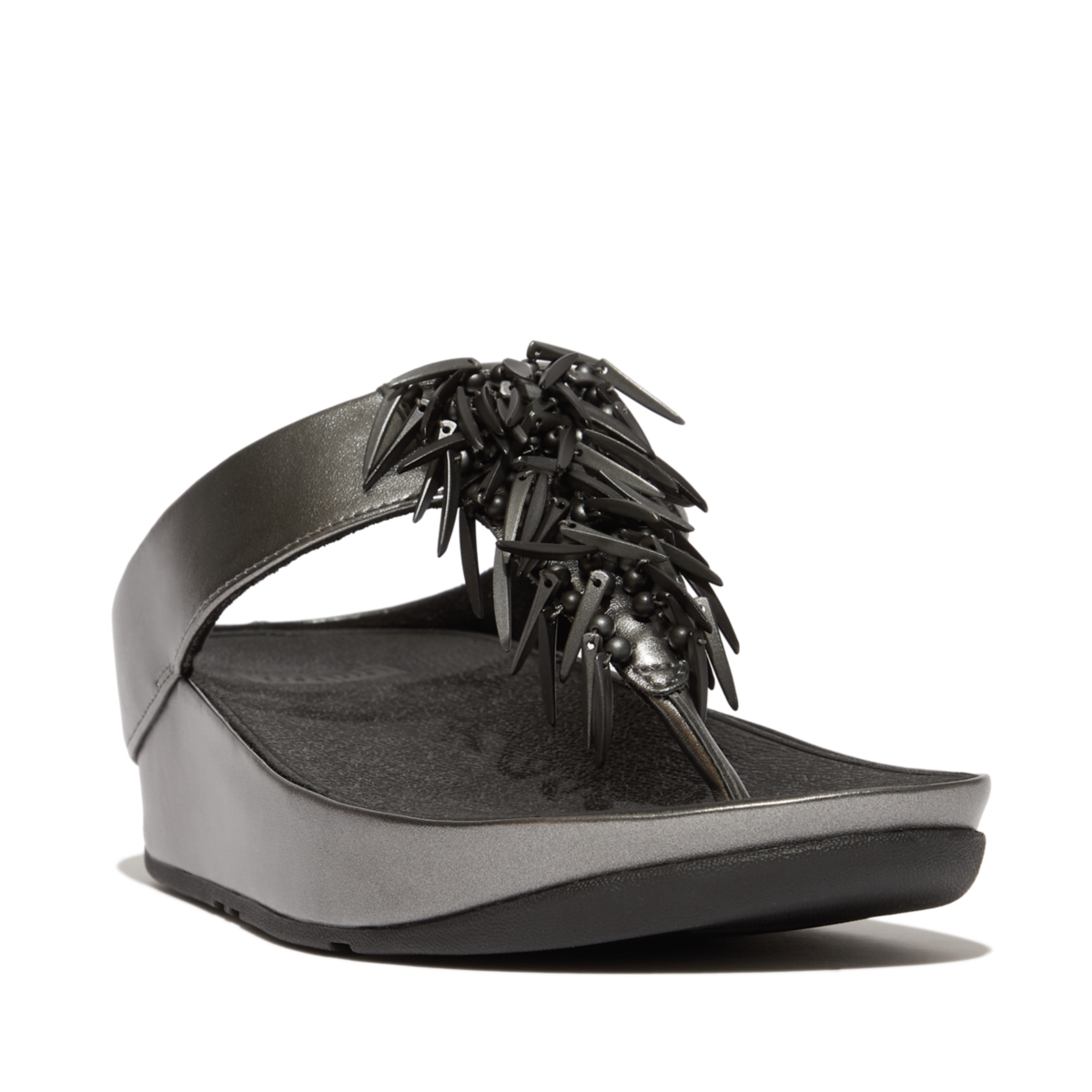 Fitflop Women's Rumba Beaded Metallic Toe-post Sandals In Pewter Black